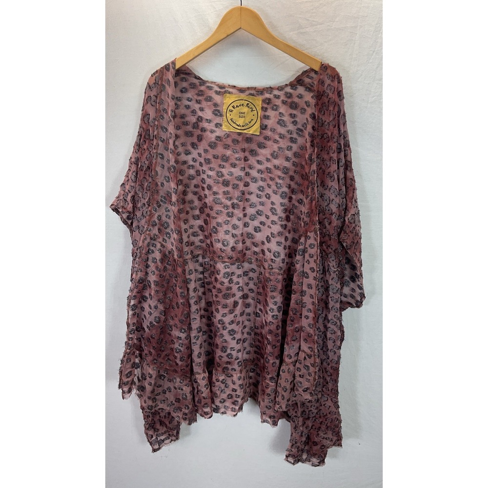 A RARE BIRD Kimono Sheer Distressed Leopard Grunge Artsy Festival OS Sparkle